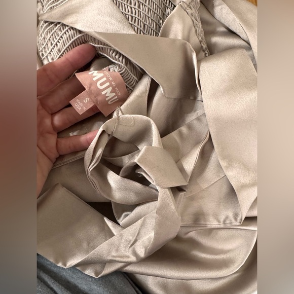 Show Me Your MuMu Claire Midi Dress in Dune Luxe Satin - Picture 6 of 6